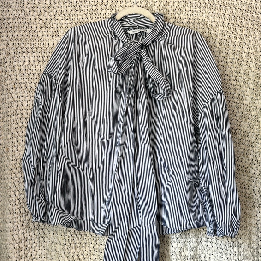 Zara Striped Bow Tie Top - XL